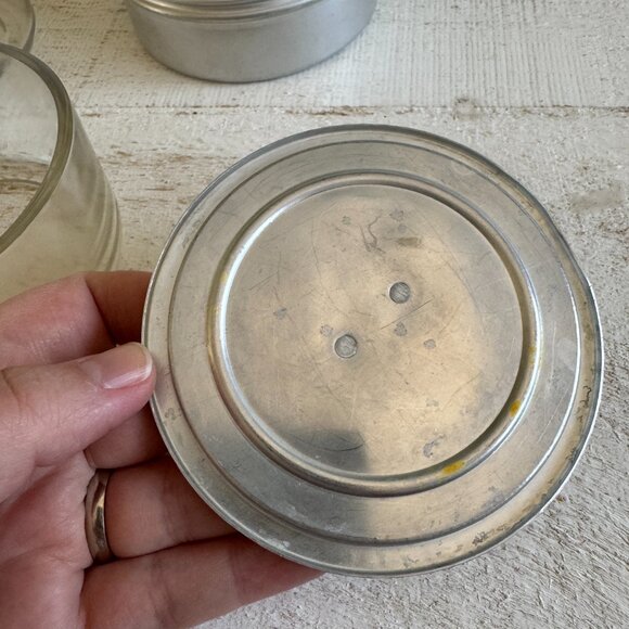 Vintage Set of Two Virgo Aluminium Travel Tins with Glass Inserts - Picture 9 of 11